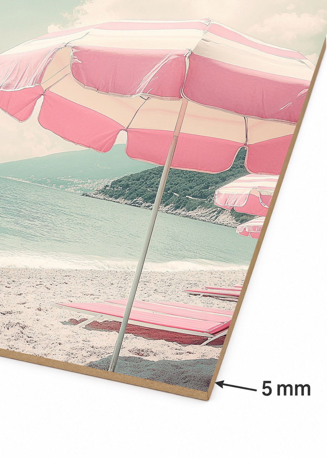 Cuadro Decorativo Mural Sin Marco 5mm - Trendy, Sombrilla Rayas Playa Pastel
