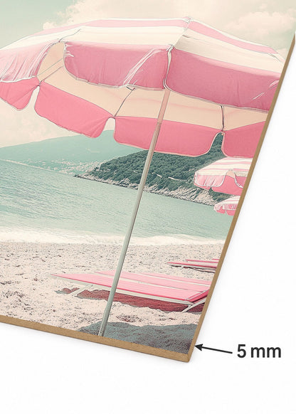 Cuadro Decorativo Mural Sin Marco 5mm - Trendy, Sombrilla Rayas Playa Pastel