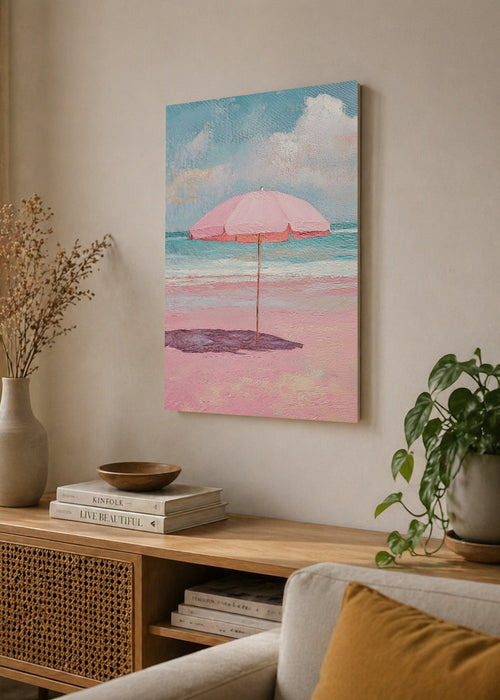 Cuadro Decorativo Mural Sin Marco 5mm - Trendy, Sombrilla Rosa Playa Pastel