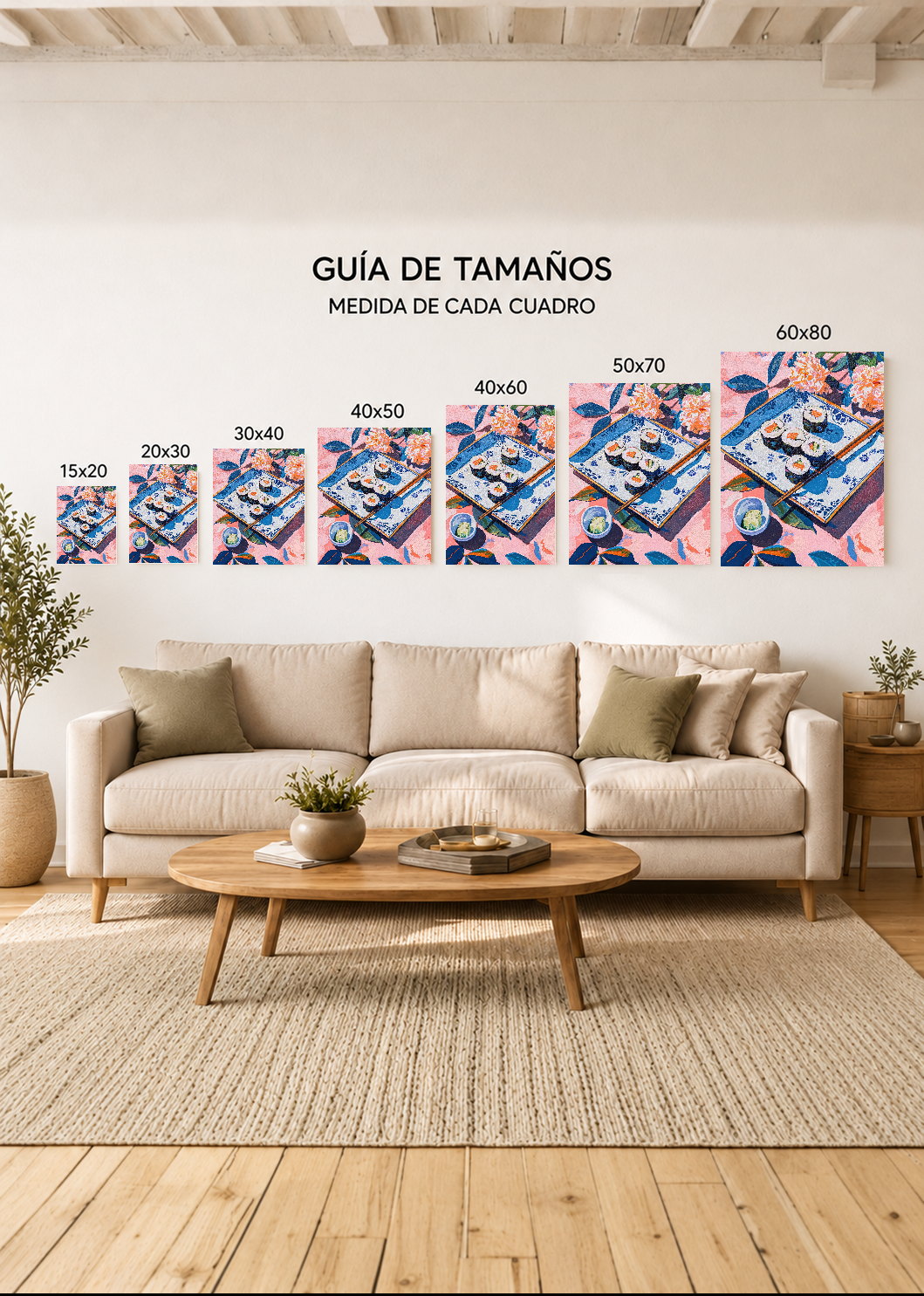 Cuadro Decorativo Mural Sin Marco 5mm - Trendy, Sushi Bandeja Azul Flores