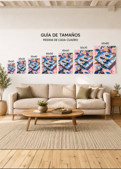 Cuadro Decorativo Mural Sin Marco 5mm - Trendy, Sushi Bandeja Azul Flores