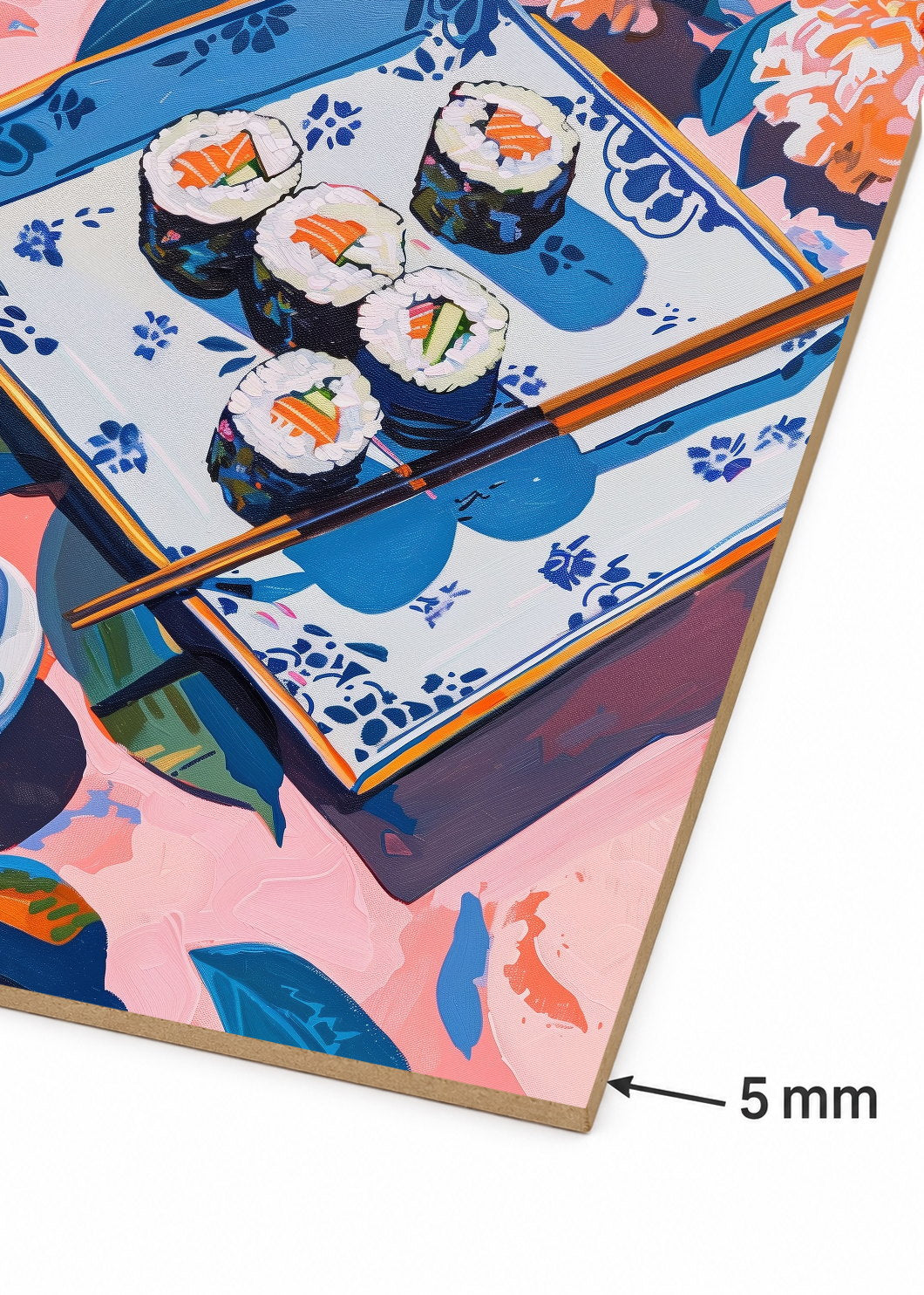 Cuadro Decorativo Mural Sin Marco 5mm - Trendy, Sushi Bandeja Azul Flores