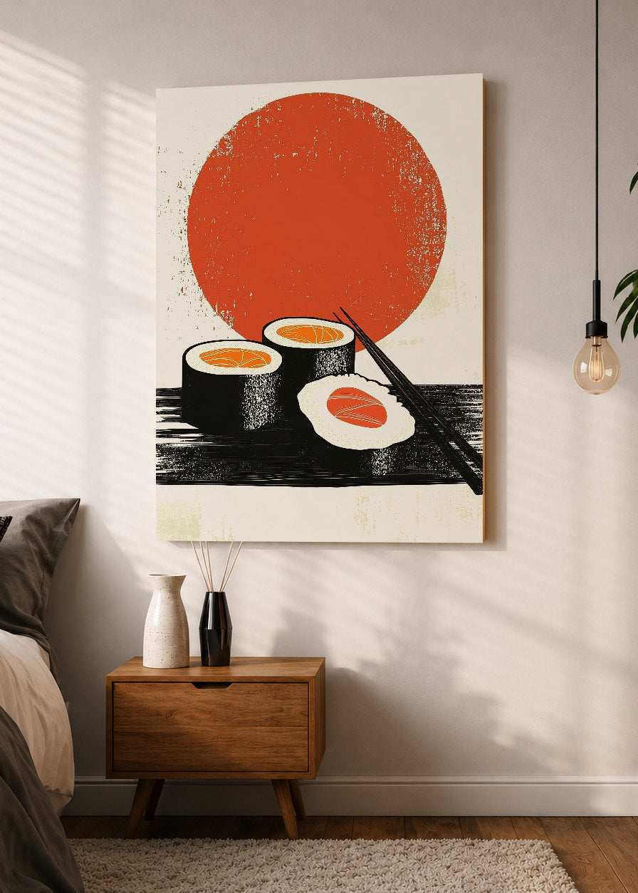 Cuadro Decorativo Mural Sin Marco 5mm - Trendy, Sushi Sol Rojo Minimal