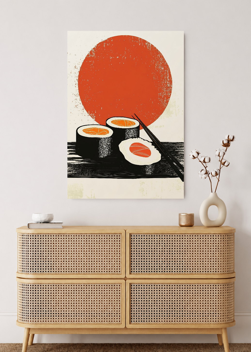 Cuadro Decorativo Mural Sin Marco 5mm - Trendy, Sushi Sol Rojo Minimal