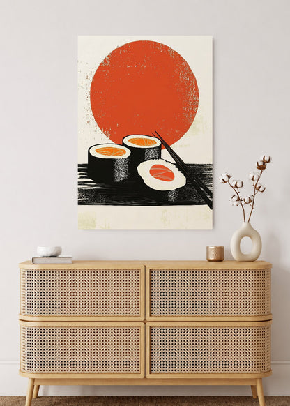 Cuadro Decorativo Mural Sin Marco 5mm - Trendy, Sushi Sol Rojo Minimal