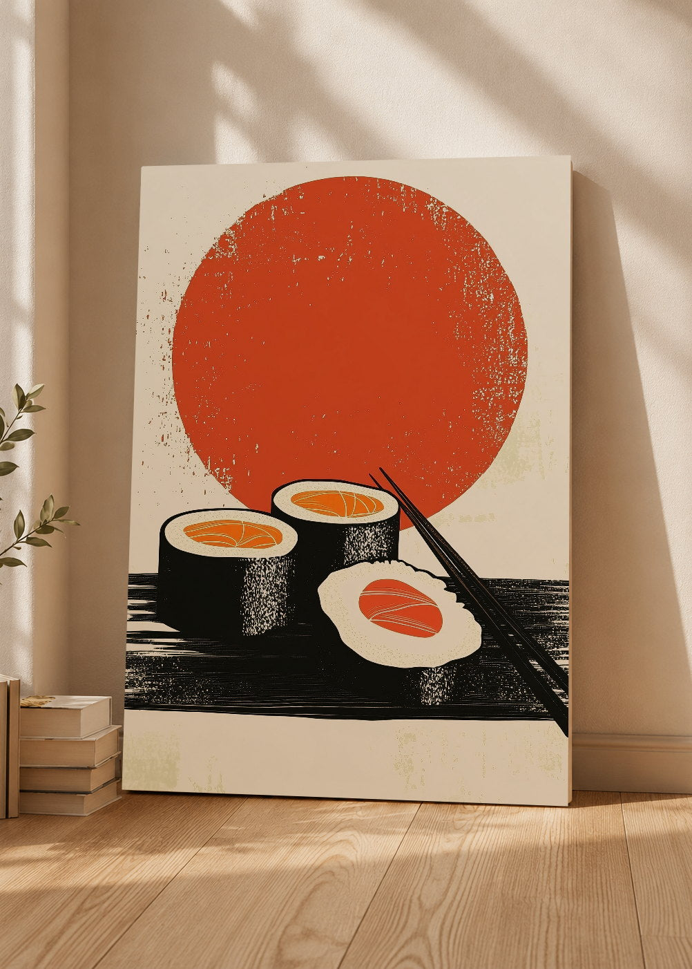Cuadro Decorativo Mural Sin Marco 5mm - Trendy, Sushi Sol Rojo Minimal
