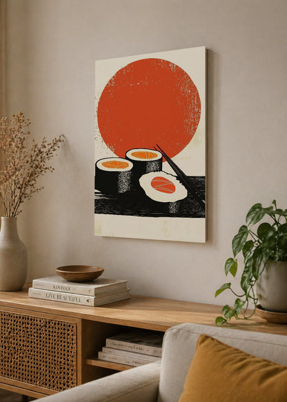 Cuadro Decorativo Mural Sin Marco 5mm - Trendy, Sushi Sol Rojo Minimal