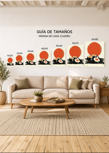 Cuadro Decorativo Mural Sin Marco 5mm - Trendy, Sushi Sol Rojo Minimal