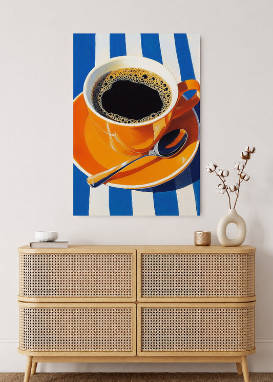 Cuadro Decorativo Mural Sin Marco 5mm - Trendy, Taza Café Naranja Rayas Azul