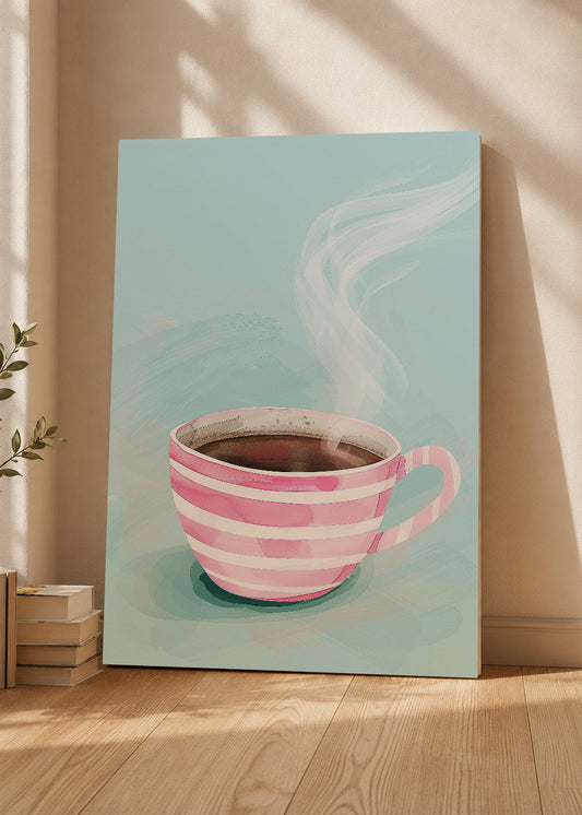 Cuadro Decorativo Mural Sin Marco 5mm - Trendy, Taza Café Rayas Rosa