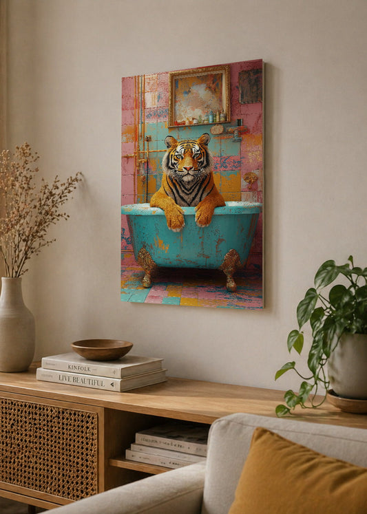 Cuadro Decorativo Mural Sin Marco 5mm - Trendy, Tigre Bañera Turquesa