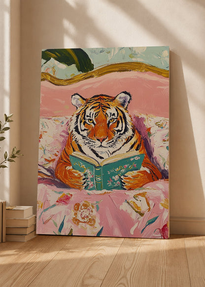 Cuadro Decorativo Mural Sin Marco 5mm - Trendy, Tigre Leyendo Cama Floral