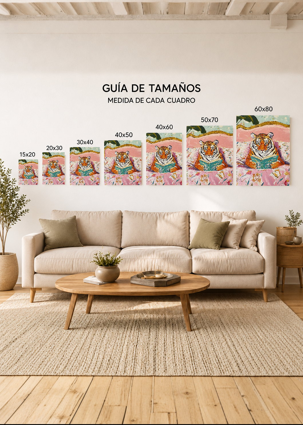 Cuadro Decorativo Mural Sin Marco 5mm - Trendy, Tigre Leyendo Cama Floral