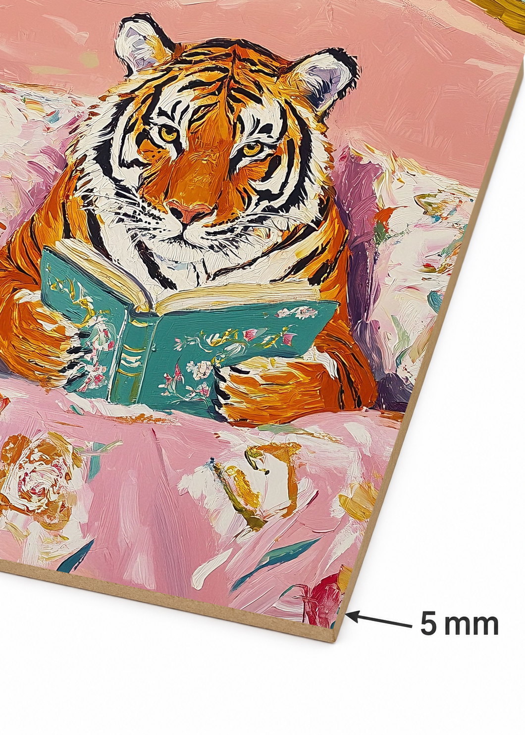 Cuadro Decorativo Mural Sin Marco 5mm - Trendy, Tigre Leyendo Cama Floral
