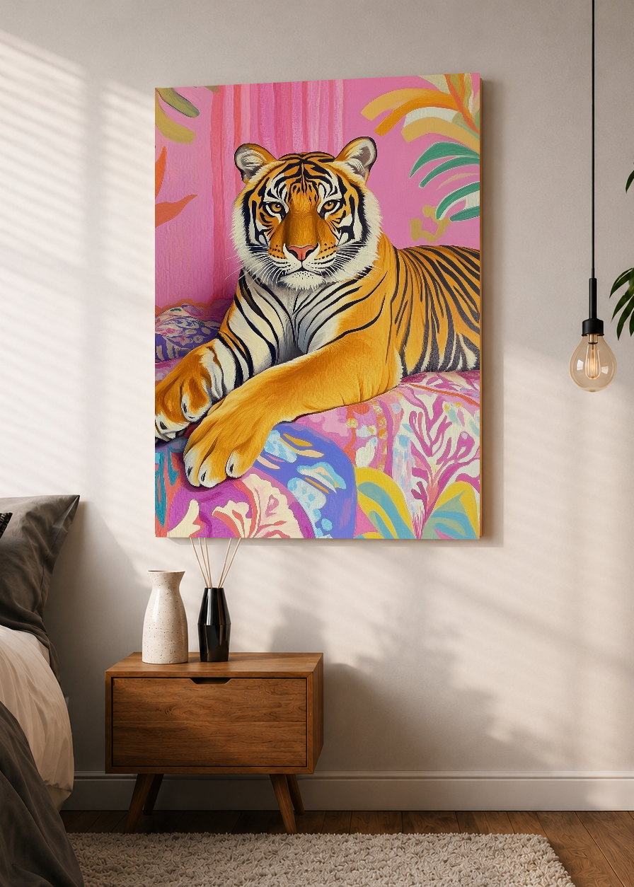 Cuadro Decorativo Mural Sin Marco 5mm - Trendy, Tigre Rosa Hojas Tropical