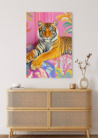 Cuadro Decorativo Mural Sin Marco 5mm - Trendy, Tigre Rosa Hojas Tropical
