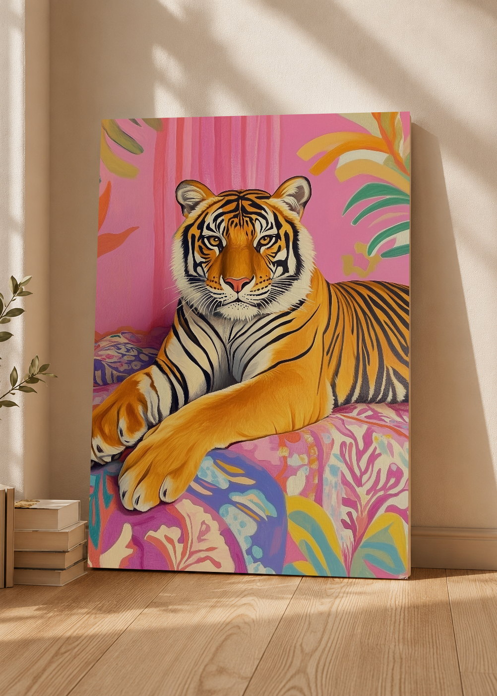 Cuadro Decorativo Mural Sin Marco 5mm - Trendy, Tigre Rosa Hojas Tropical