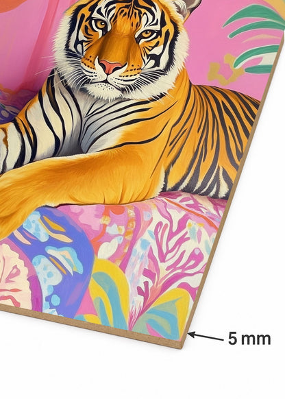 Cuadro Decorativo Mural Sin Marco 5mm - Trendy, Tigre Rosa Hojas Tropical