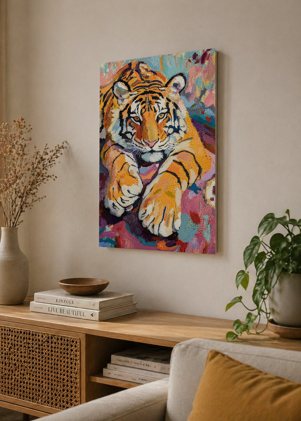 Cuadro Decorativo Mural Sin Marco 5mm - Trendy, Tigre Rosa Pinceladas
