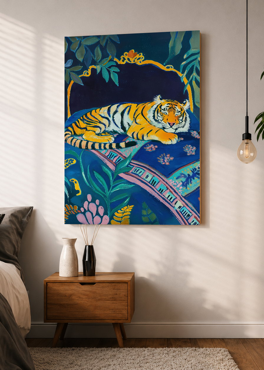 Cuadro Decorativo Mural Sin Marco 5mm - Trendy, Tigre Sillon Azul Noche