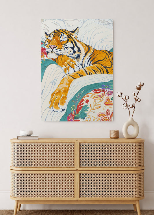 Cuadro Decorativo Mural Sin Marco 5mm - Trendy, Tigre Sillon Floral Crema