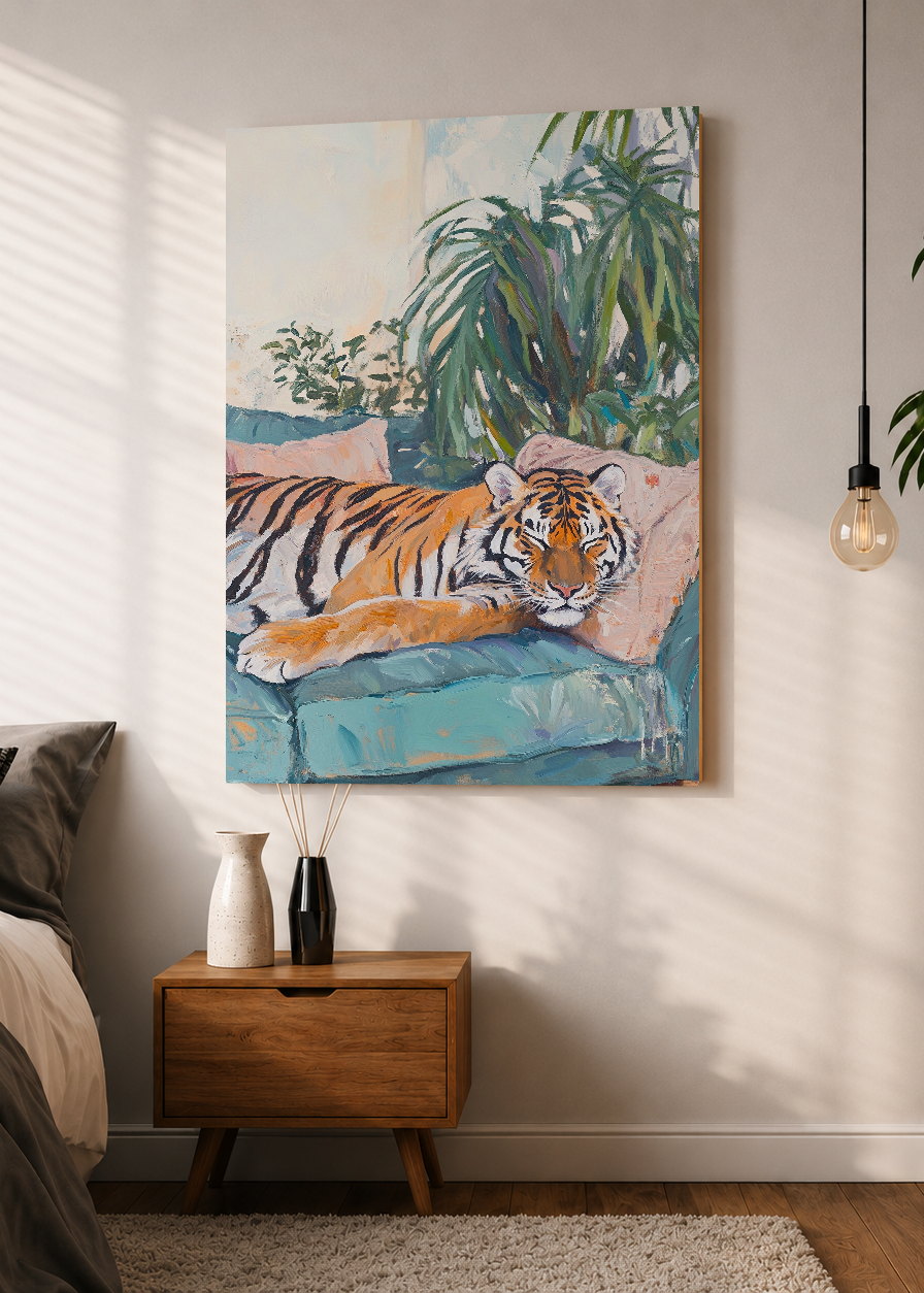 Cuadro Decorativo Mural Sin Marco 5mm - Trendy, Tigre Sillon Rosa Plantas