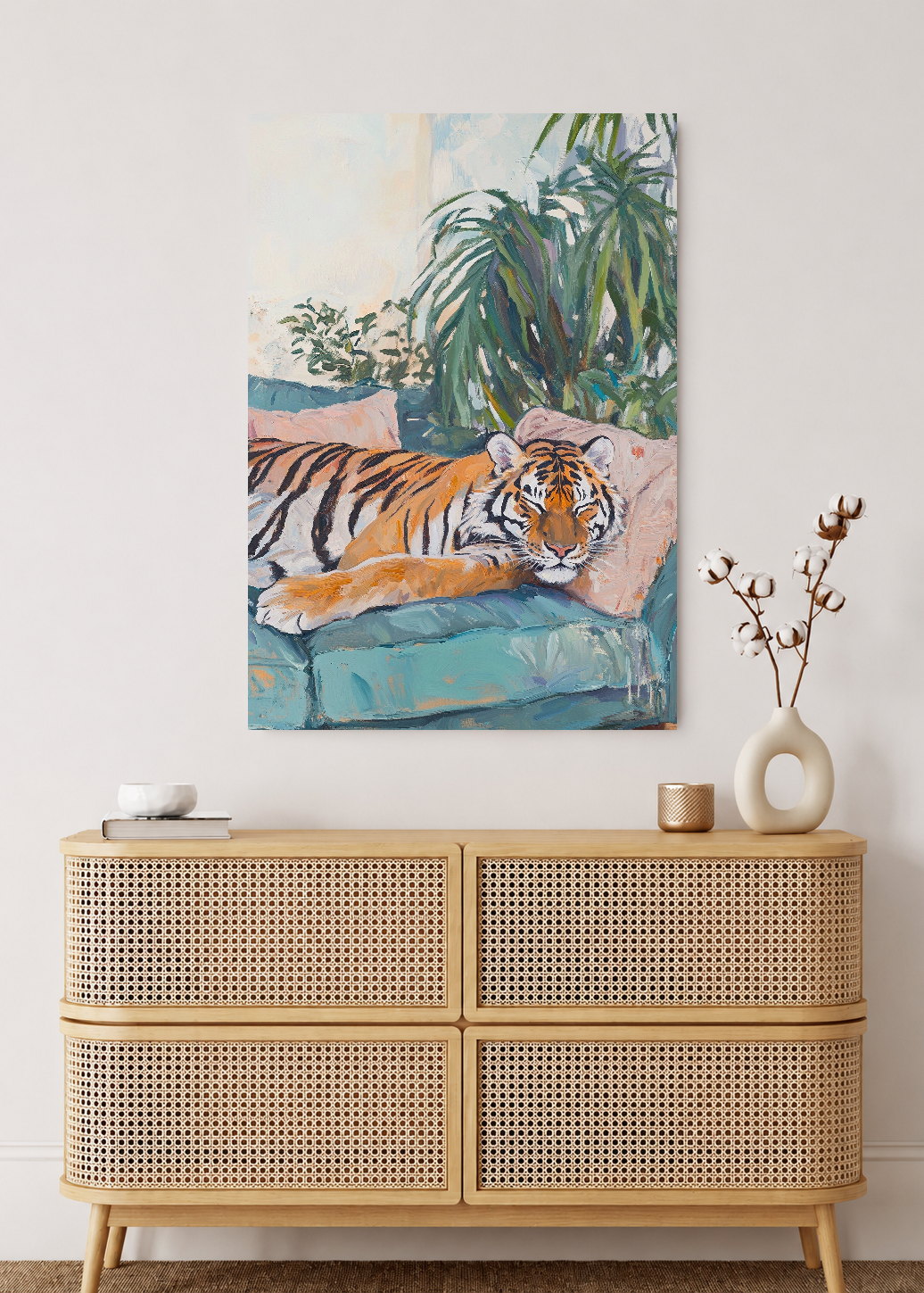 Cuadro Decorativo Mural Sin Marco 5mm - Trendy, Tigre Sillon Rosa Plantas