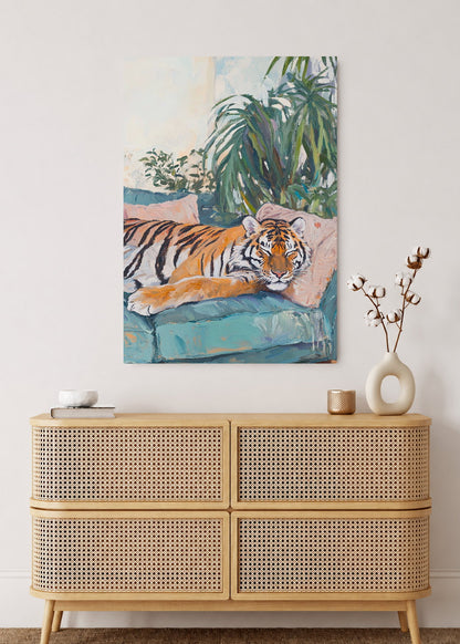 Cuadro Decorativo Mural Sin Marco 5mm - Trendy, Tigre Sillon Rosa Plantas