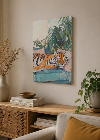 Cuadro Decorativo Mural Sin Marco 5mm - Trendy, Tigre Sillon Rosa Plantas
