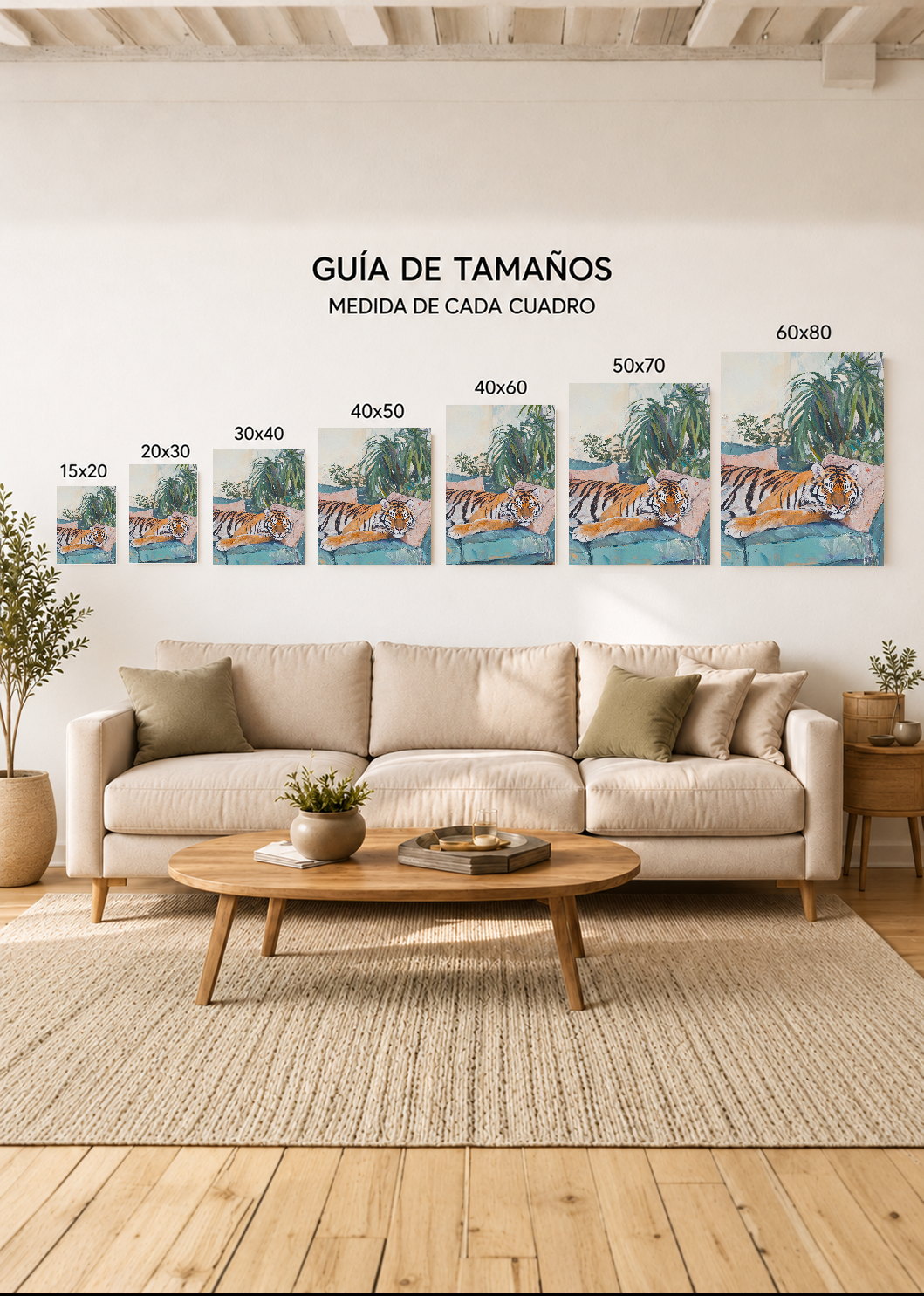 Cuadro Decorativo Mural Sin Marco 5mm - Trendy, Tigre Sillon Rosa Plantas