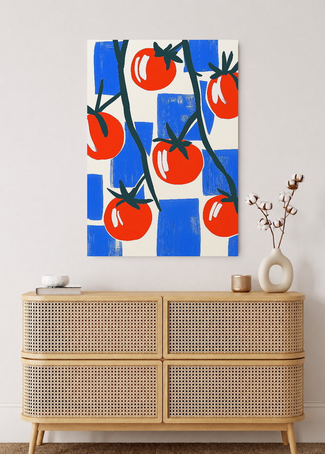 Cuadro Decorativo Mural Sin Marco 5mm - Trendy, Tomates Rama Azul Rojo