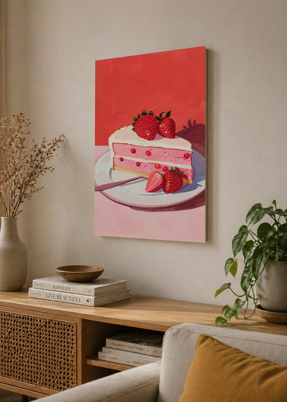 Cuadro Decorativo Mural Sin Marco 5mm - Trendy, Torta Frutillas Rojo