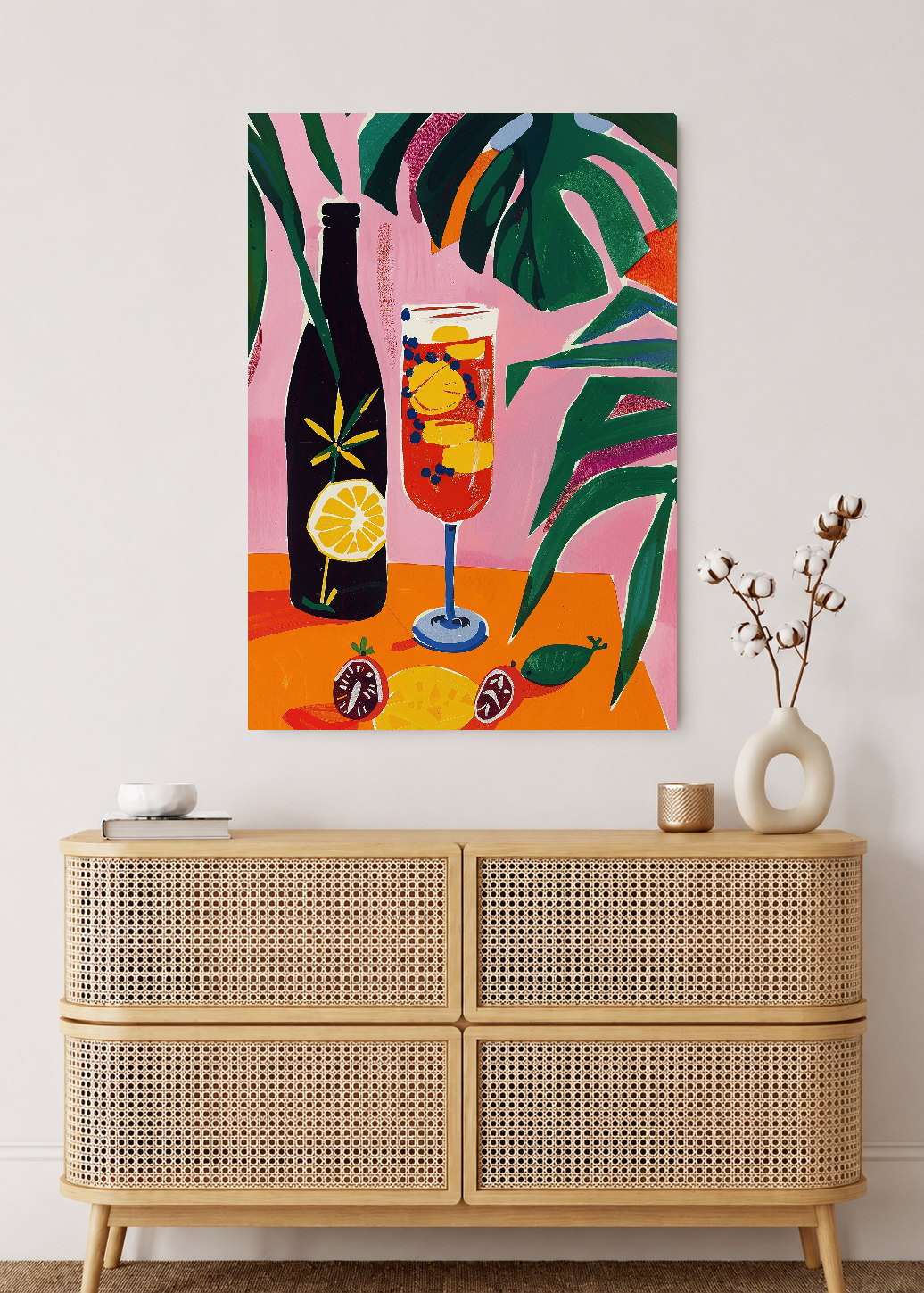 Cuadro Decorativo Mural Sin Marco 5mm - Trendy, Trago Naranja Hojas Verde