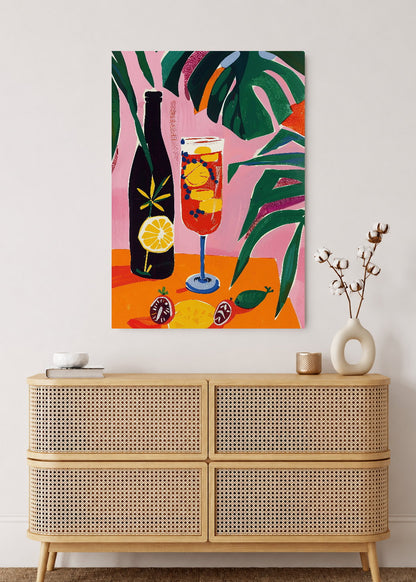 Cuadro Decorativo Mural Sin Marco 5mm - Trendy, Trago Naranja Hojas Verde
