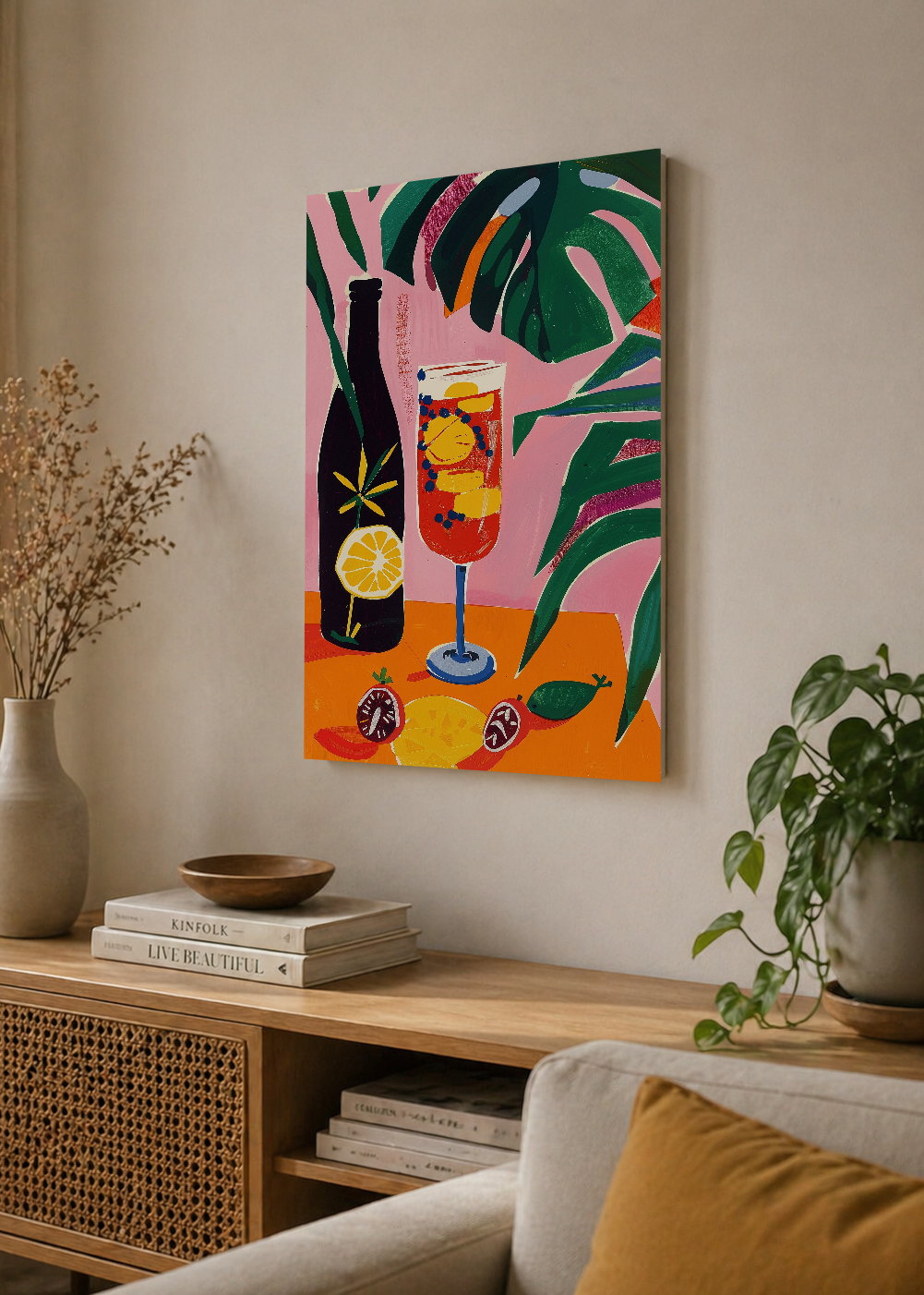 Cuadro Decorativo Mural Sin Marco 5mm - Trendy, Trago Naranja Hojas Verde
