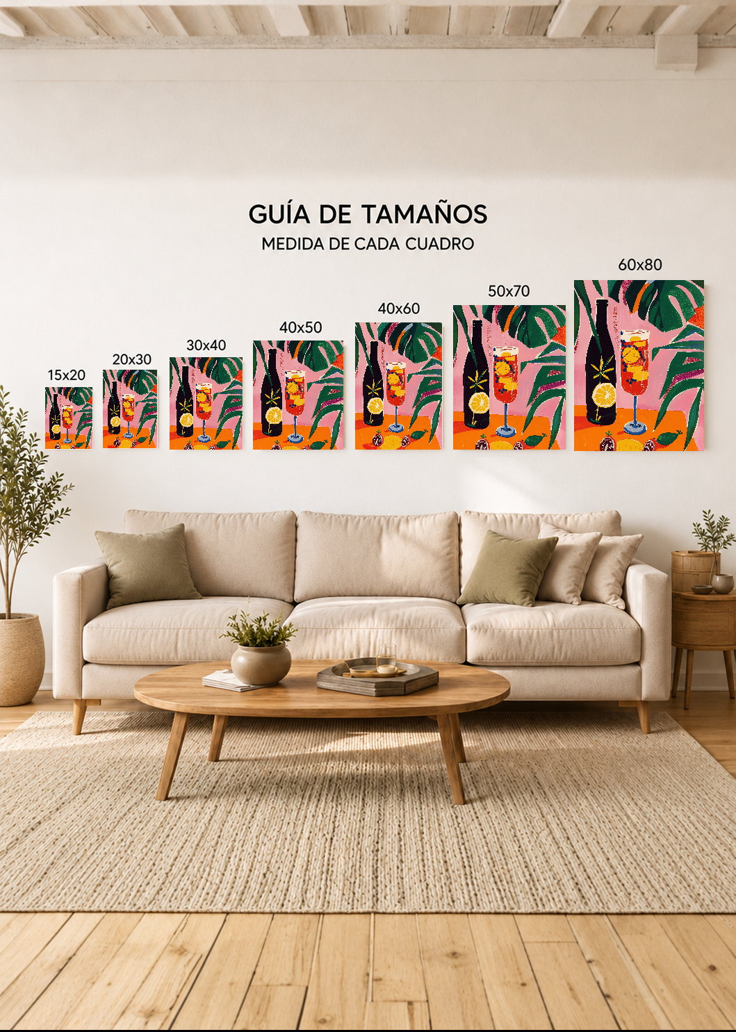 Cuadro Decorativo Mural Sin Marco 5mm - Trendy, Trago Naranja Hojas Verde