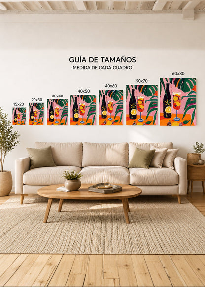 Cuadro Decorativo Mural Sin Marco 5mm - Trendy, Trago Naranja Hojas Verde