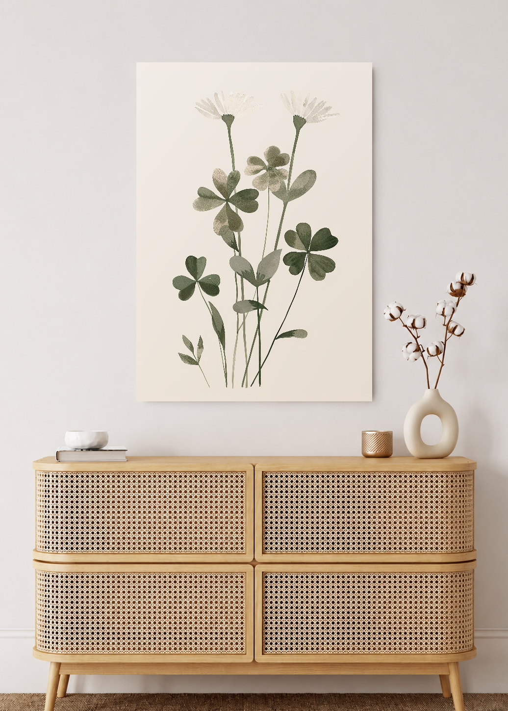 Cuadro Decorativo Mural Sin Marco 5mm - Trendy, Tréboles Acuarela Verde Suave