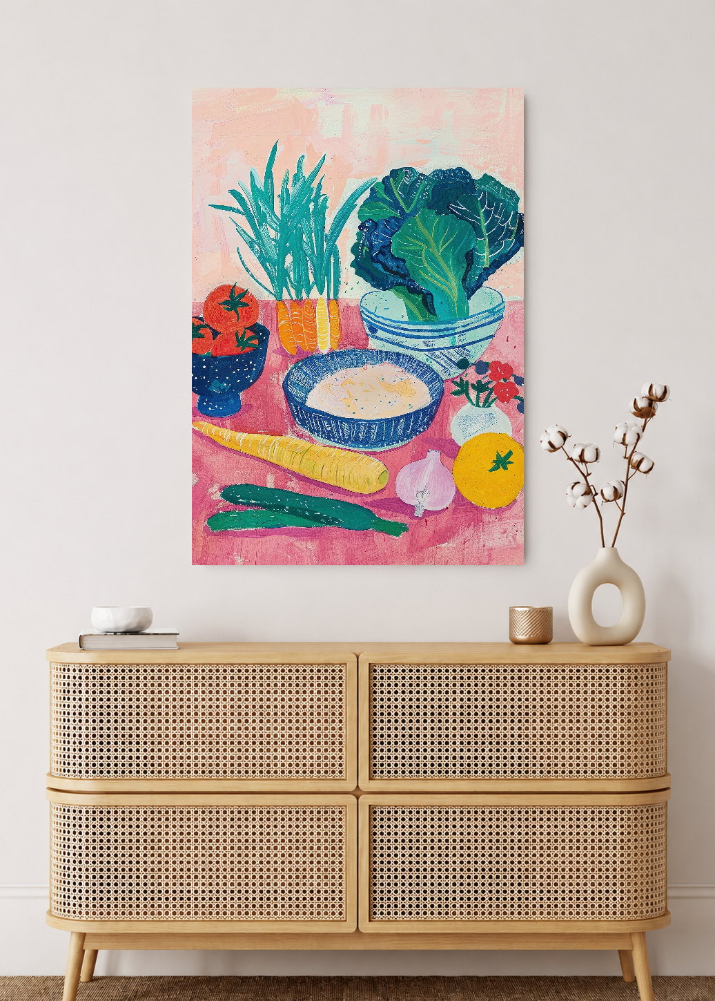Cuadro Decorativo Mural Sin Marco 5mm - Trendy, Verduras Mesa Rosa Azul