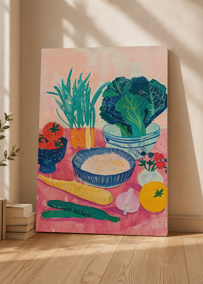 Cuadro Decorativo Mural Sin Marco 5mm - Trendy, Verduras Mesa Rosa Azul