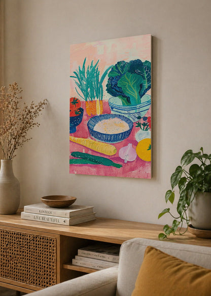 Cuadro Decorativo Mural Sin Marco 5mm - Trendy, Verduras Mesa Rosa Azul