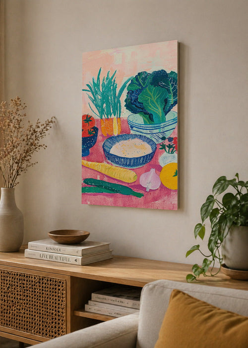 Cuadro Decorativo Mural Sin Marco 5mm - Trendy, Verduras Mesa Rosa Azul