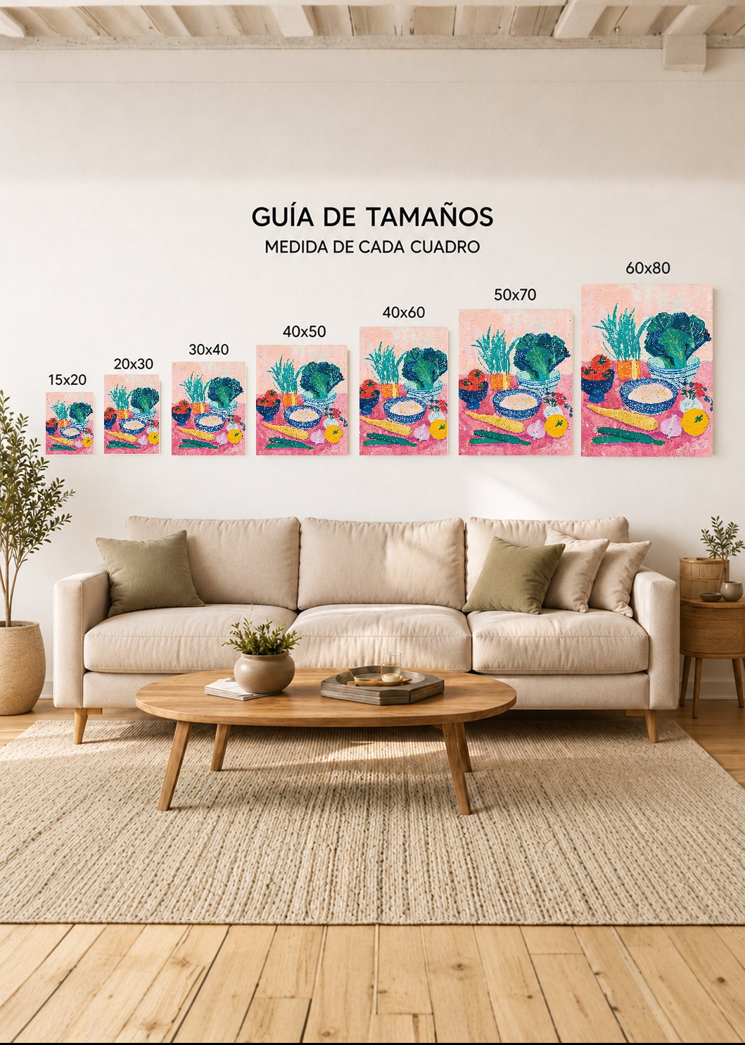 Cuadro Decorativo Mural Sin Marco 5mm - Trendy, Verduras Mesa Rosa Azul