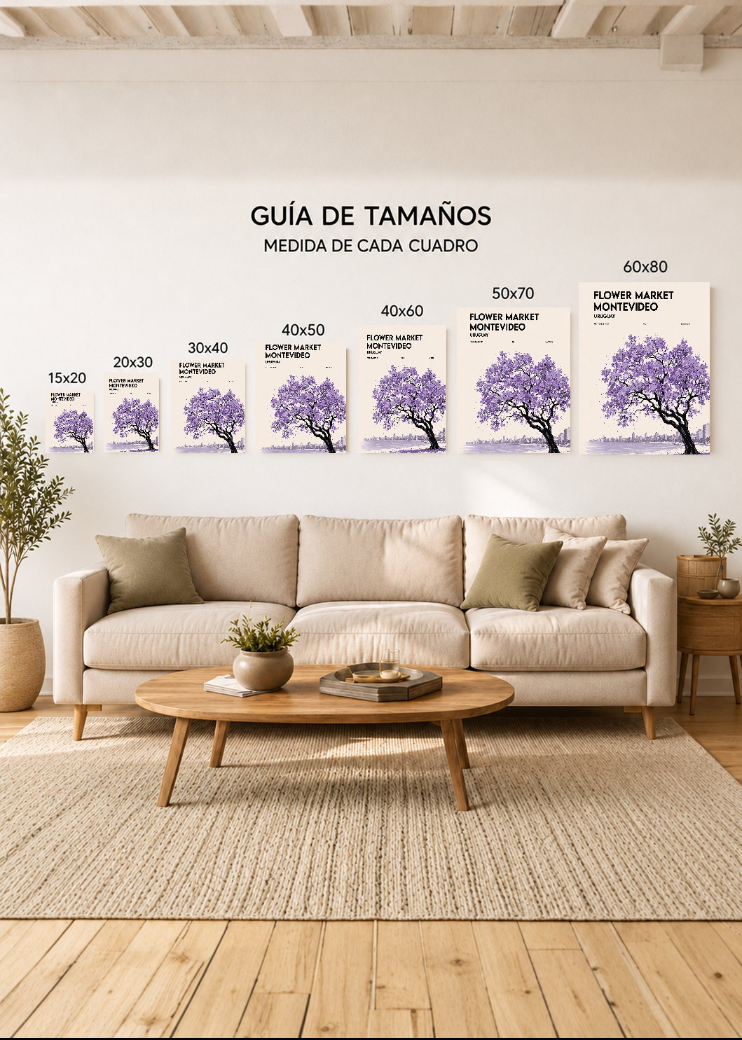 Cuadro Decorativo Mural Sin Marco 5mm - Uruguay Flower Market Montevideo Árbol