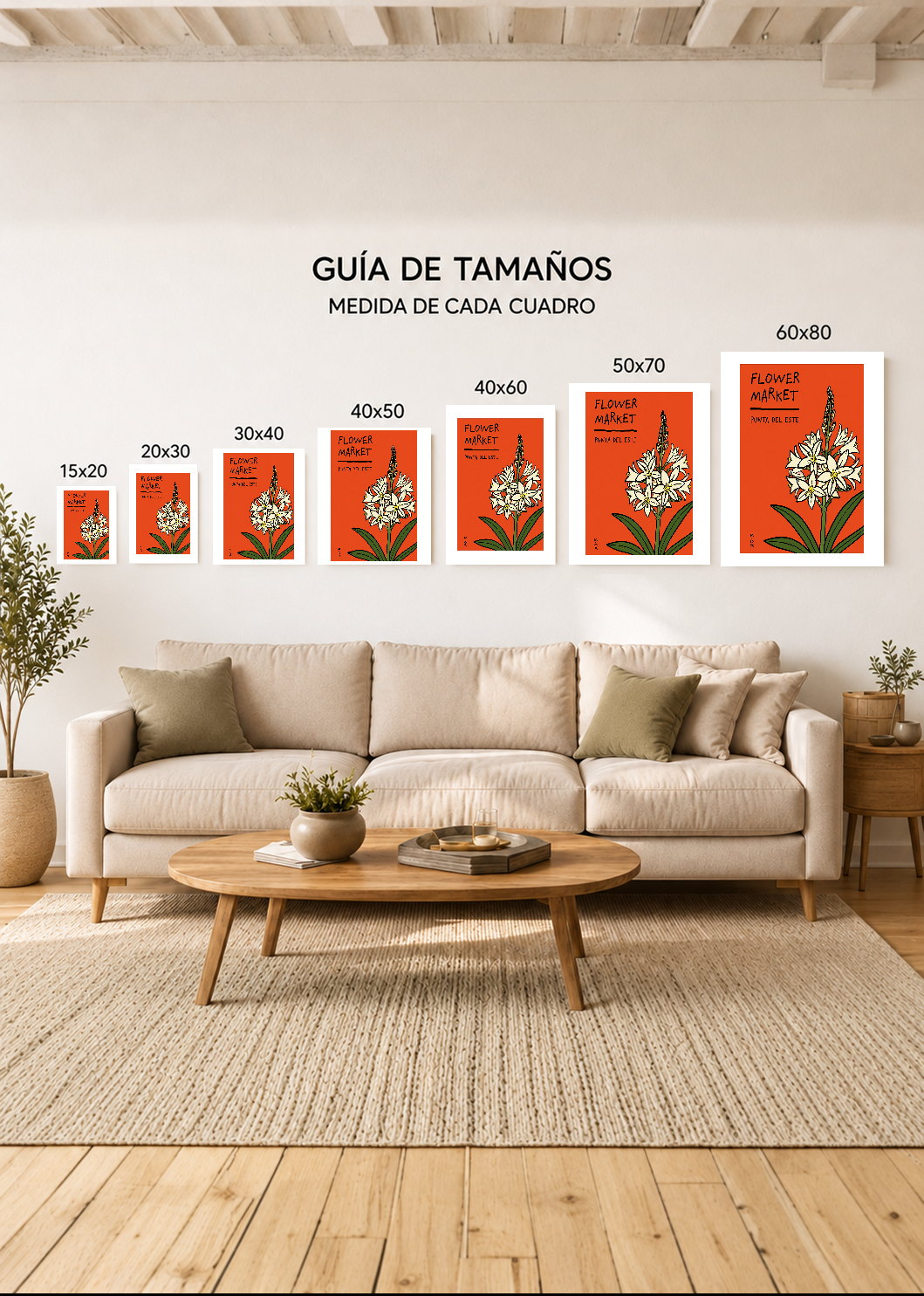 Cuadro Decorativo Mural Sin Marco 5mm - Uruguay Flower Market Punta del Este Rojo