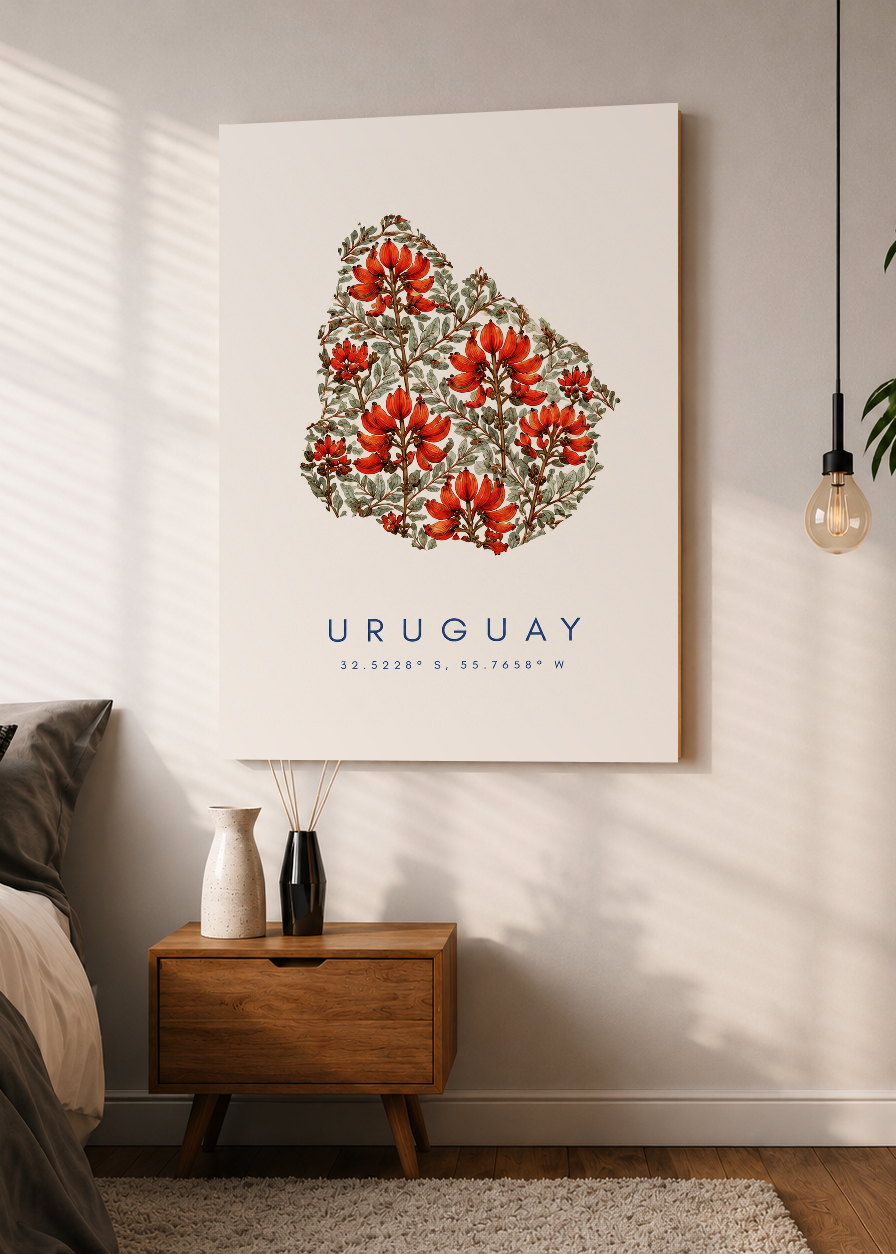 Cuadro Decorativo Mural Sin Marco 5mm - Uruguay Mapa Ceibo