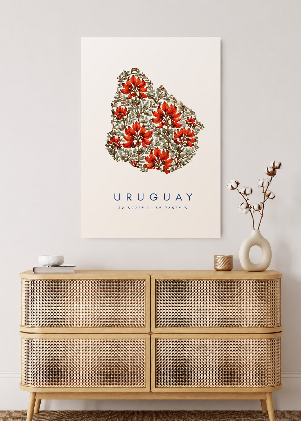 Cuadro Decorativo Mural Sin Marco 5mm - Uruguay Mapa Ceibo