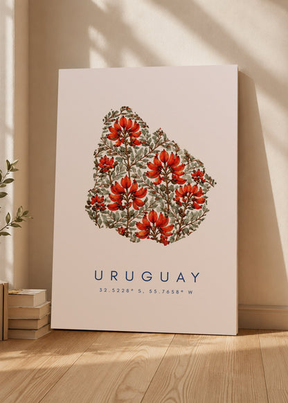 Cuadro Decorativo Mural Sin Marco 5mm - Uruguay Mapa Ceibo