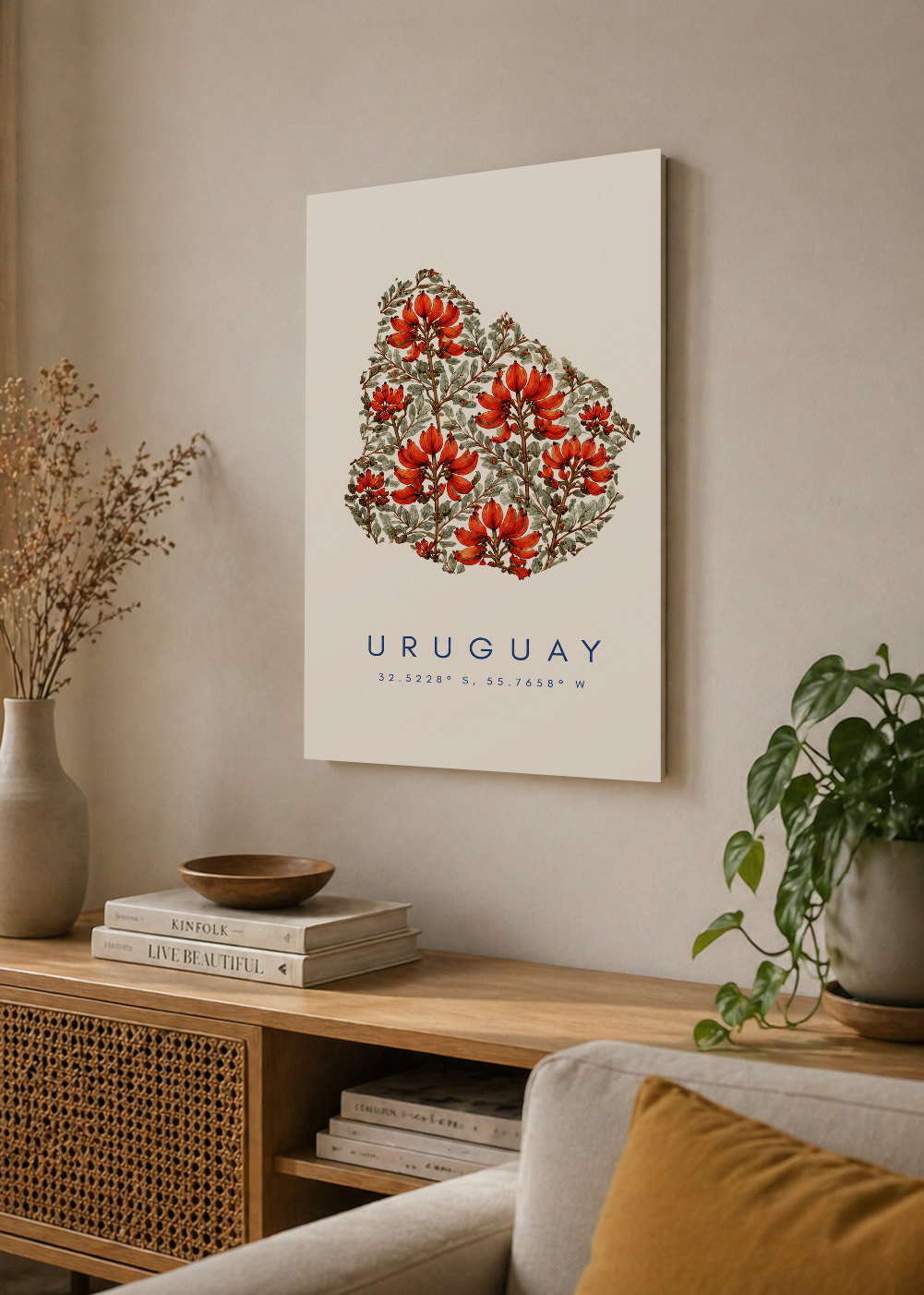 Cuadro Decorativo Mural Sin Marco 5mm - Uruguay Mapa Ceibo