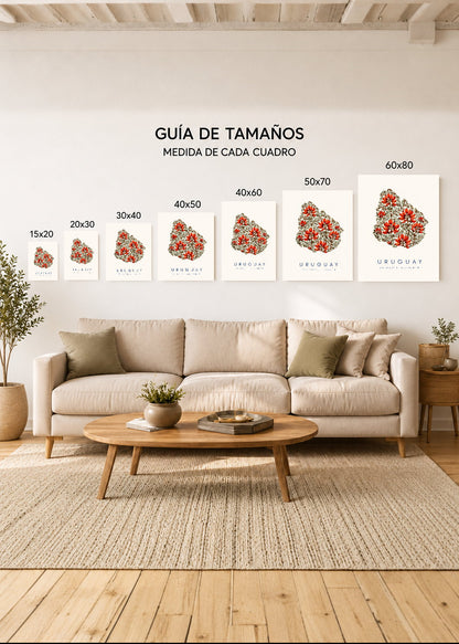 Cuadro Decorativo Mural Sin Marco 5mm - Uruguay Mapa Ceibo